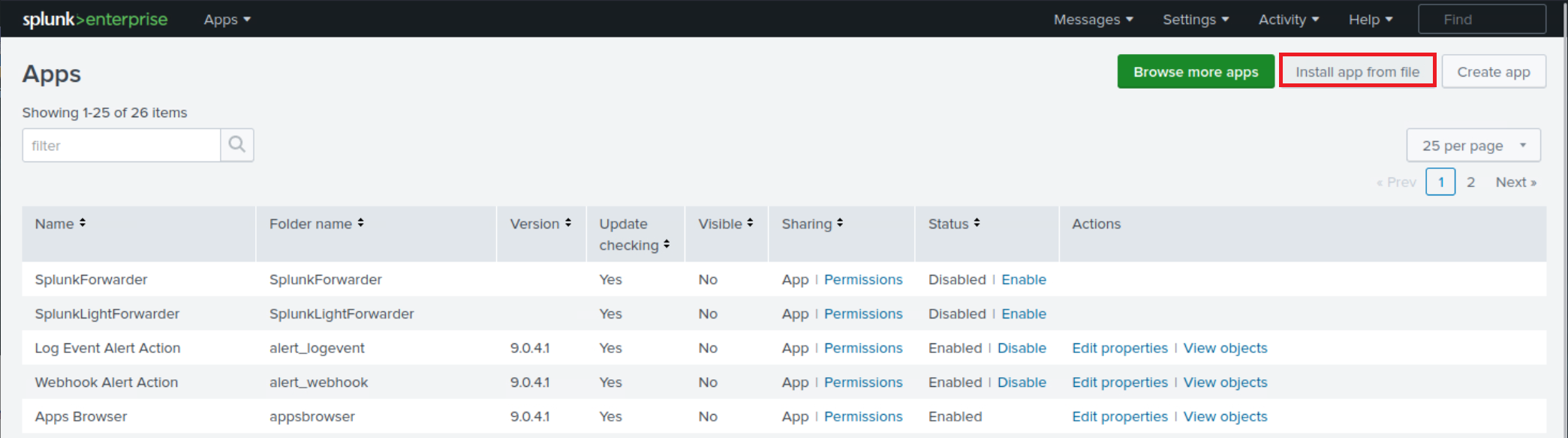 Instalación de app en Splunk